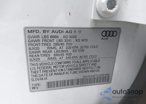 2018 Audi Q7 3.0T Premium из США, поврежденный, VIN WA1VAAF71JD021585